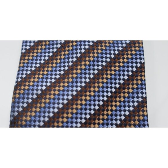 Isaia Napoli Men's Silk Tie Checkered Pattern Made In Italy Brown & Blue Luxury - Picture 5 of 6